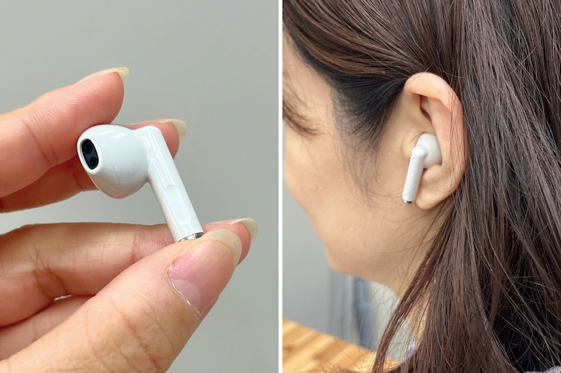 耳を完全にふさがないデザイン。耳に引っ掛けるようにして使用