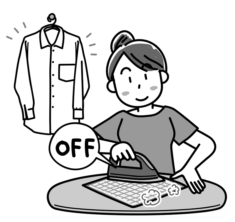 薄手のものはアイロンの予熱で（イラスト／さややん。）