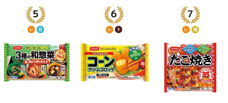 5位：自然解凍でおいしい！3種の和惣菜、6位：ほしいぶんだけコーンクリームコロッケ、7位：たこ焼き 16個