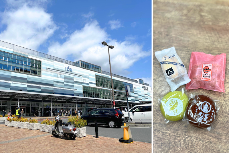 2016年、JR熱海駅直結の駅ビル「ラスカ熱海」がオープン。熱海商工会議所が魅力のある地元商品として認定した「熱海ブランド」のお菓子なども気軽に買える。※写真右の赤いパッケージはラスカ熱海以外で購入