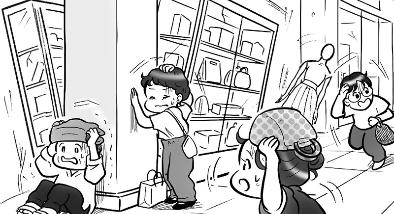 「駐車場で情報収集しつつ待機」（イラスト／たばやん）