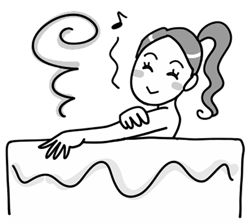 夏も湯船につかって体を温めて（イラスト／うえだのぶ）