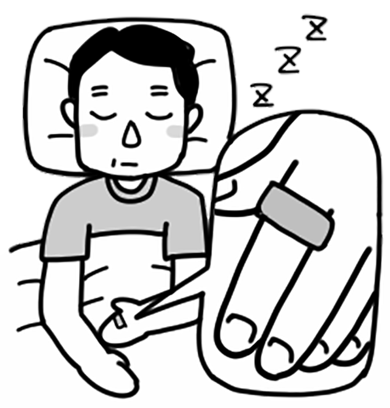 ウェアラブルデバイスで睡眠の質をチェック（イラスト／うえだのぶ）