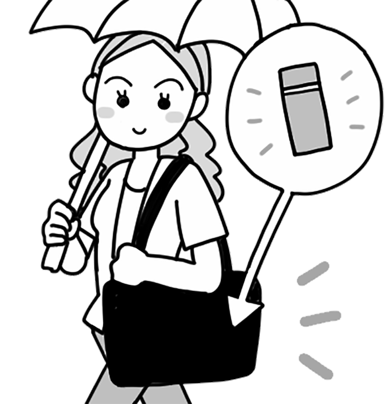 こまめな水分補給（イラスト／うえだのぶ）