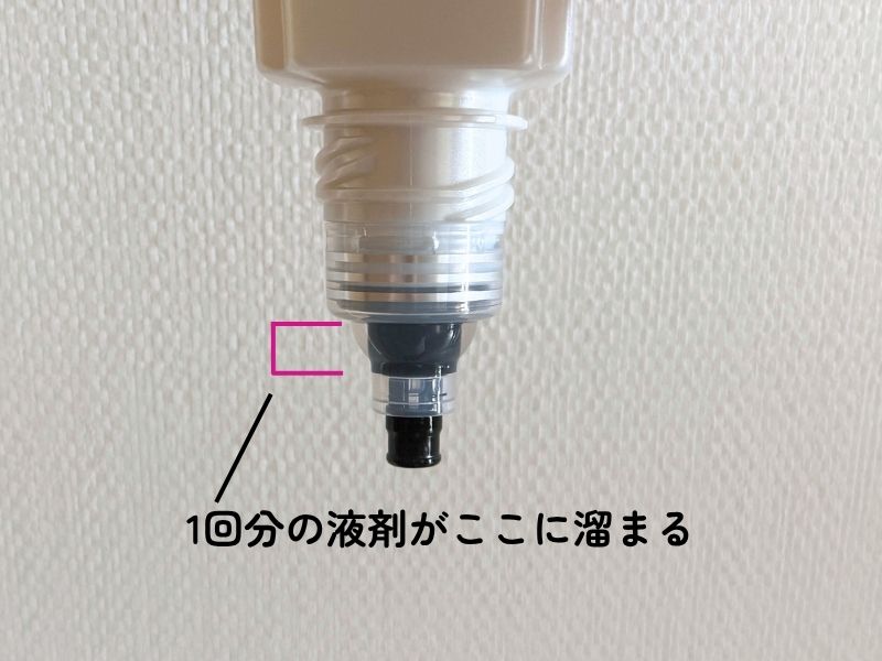 ゆっくり下に向けて3秒ほどで1回分の液剤が溜まる仕組みに