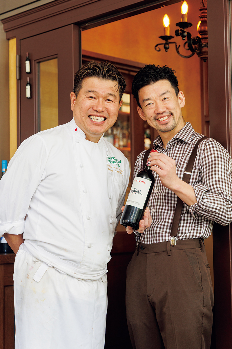 オーナーシェフ 西沢健三さん（写真左）、ソムリエ 矢野 航さん（写真右）「名ソムリエは24年来の相棒です！」