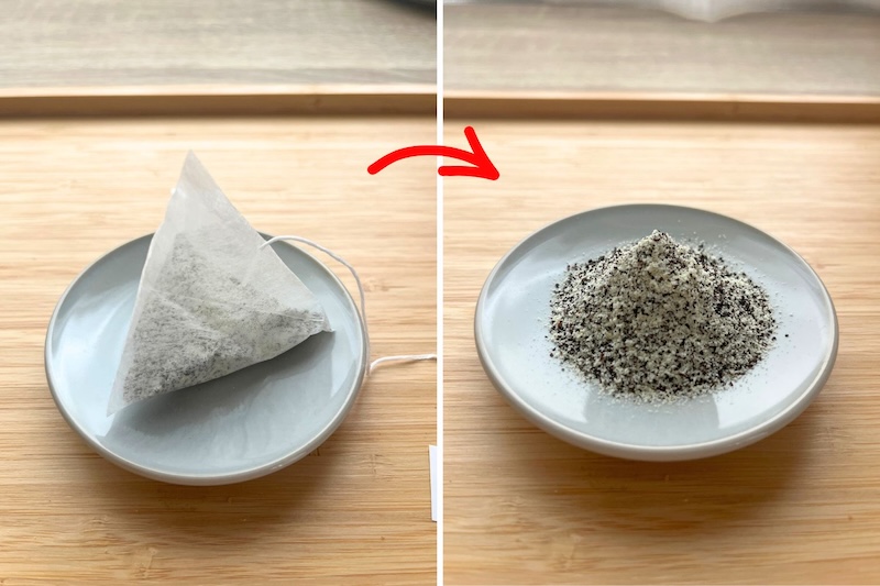 ティーバッグの中身を出してみると、たっぷりのミルクパウダーが！