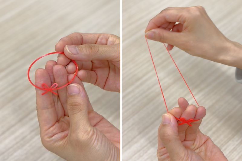 これだけ伸びます！（引っ張りすぎるとちぎれてしまうのでご注意を）