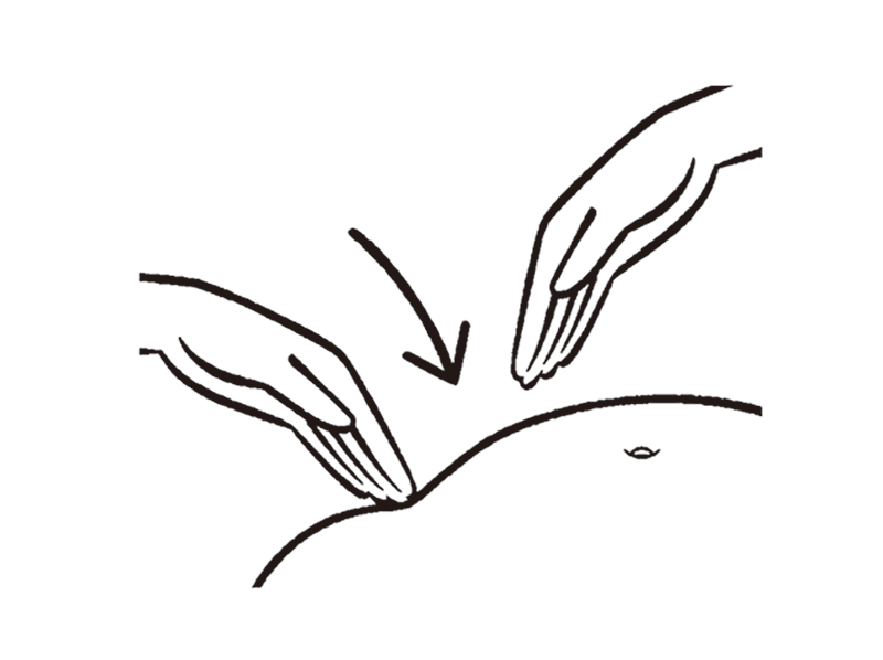 指先がお腹に少し沈むくらいの力加減で行う（イラスト／斉藤ヨーコ）