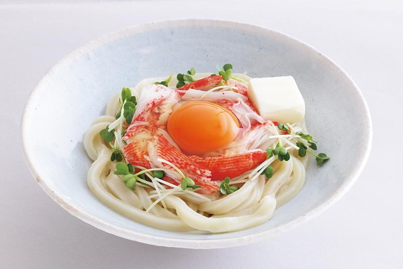かにかまだし釜玉うどん