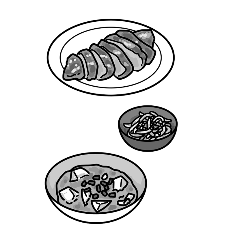 節約食材の調理イメージ（イラスト／さややん。）