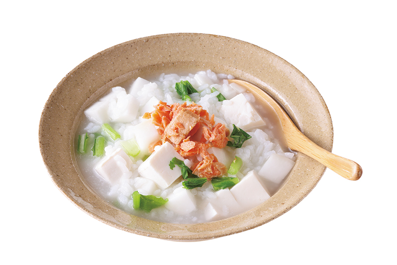 かぶと豆腐のおかゆ鮭フレーク添え