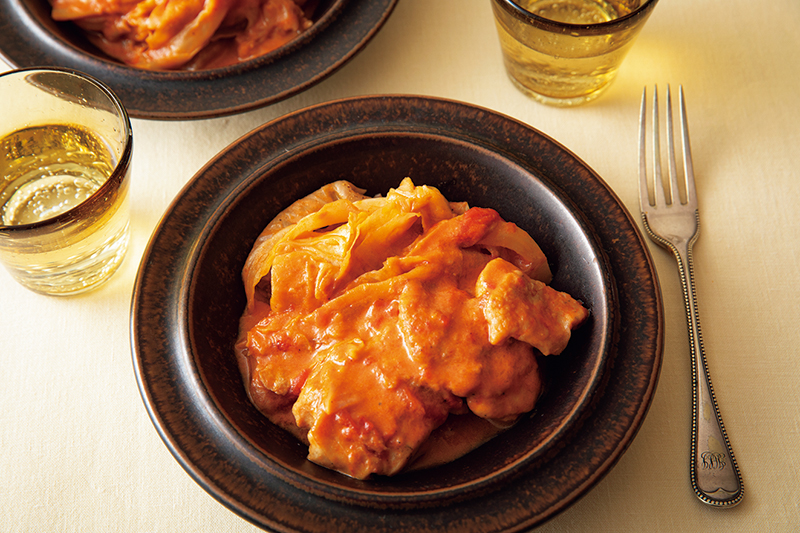鶏とキャベツのトマトクリーム煮