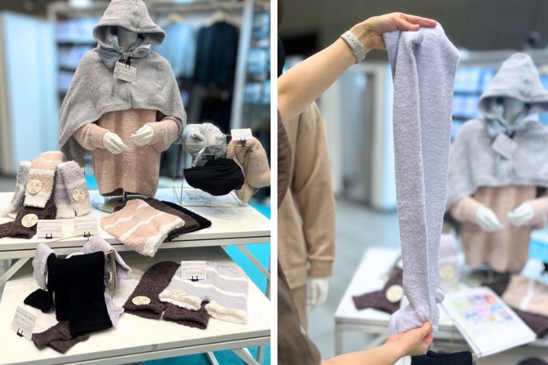 パジャマ以外のアイテムも充実（左）。洗い替えに数枚ほしい「レディースメディヒール 段階着圧ましゅまろハイレッグサポーター」1290円（税込）（右）。