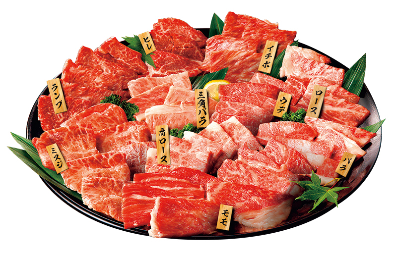 宮崎牛焼肉10種盛り合わせ（モモ・ミスジ各100g、ウデ・ロース・肩ロース・バラ・ランプ・イチボ・三角バラ・ヒレ各50g）