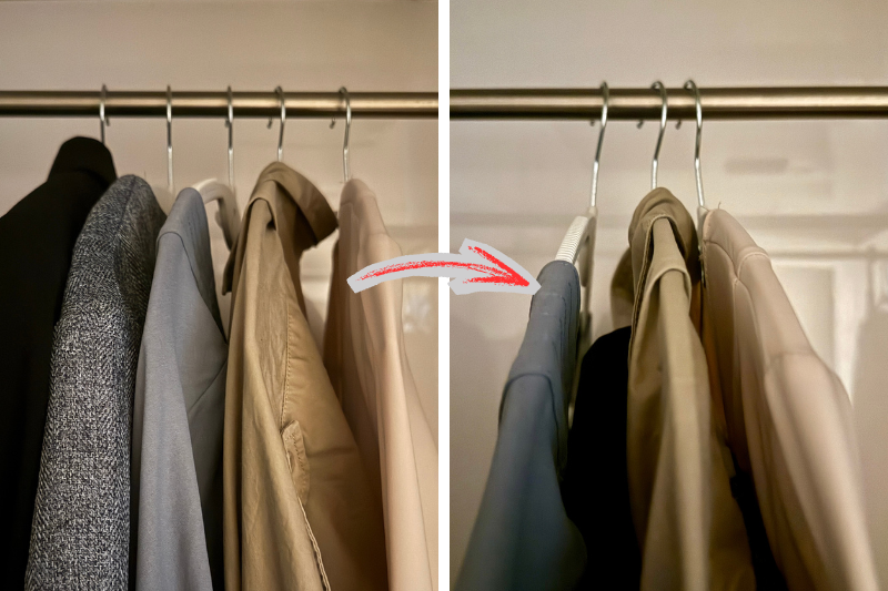 単独で使用した状態（左）と間の2枚を連結して掛けた状態（右）